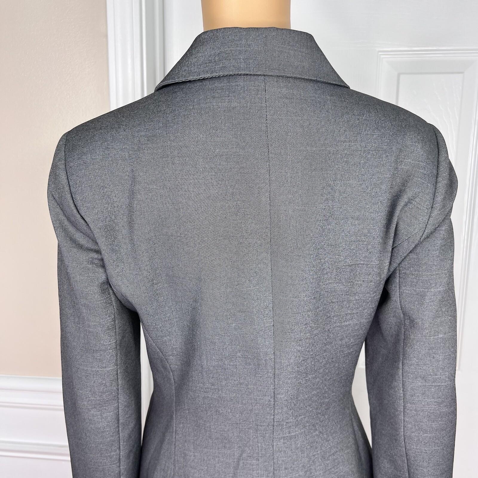 10-3805.jpg EMILY Women 2PC Gray Polyester Lined Notch Collar Slim Fit Pant Suit Size 6