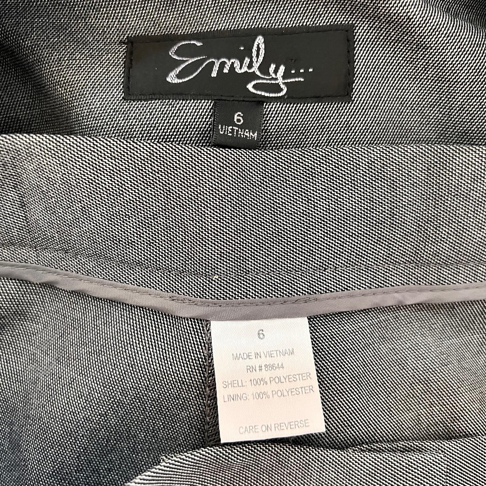 10-3808.jpg EMILY Women 2PC Gray Polyester Lined Notch Collar Slim Fit Pant Suit Size 6