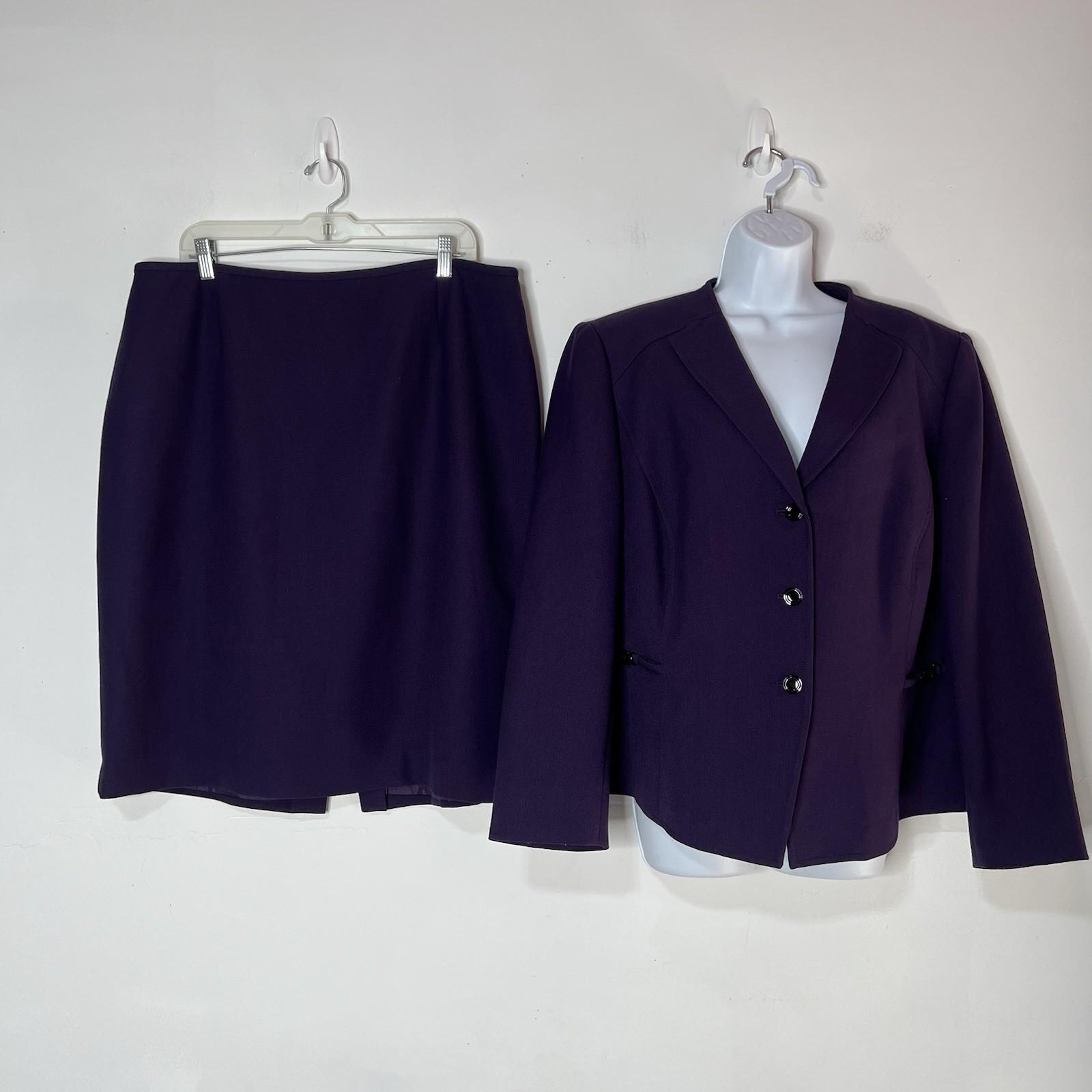 Tahari ASL Polyester Rayon Stretch Skirt Suit 16W 3/4 Sleeves Pencil Collar less