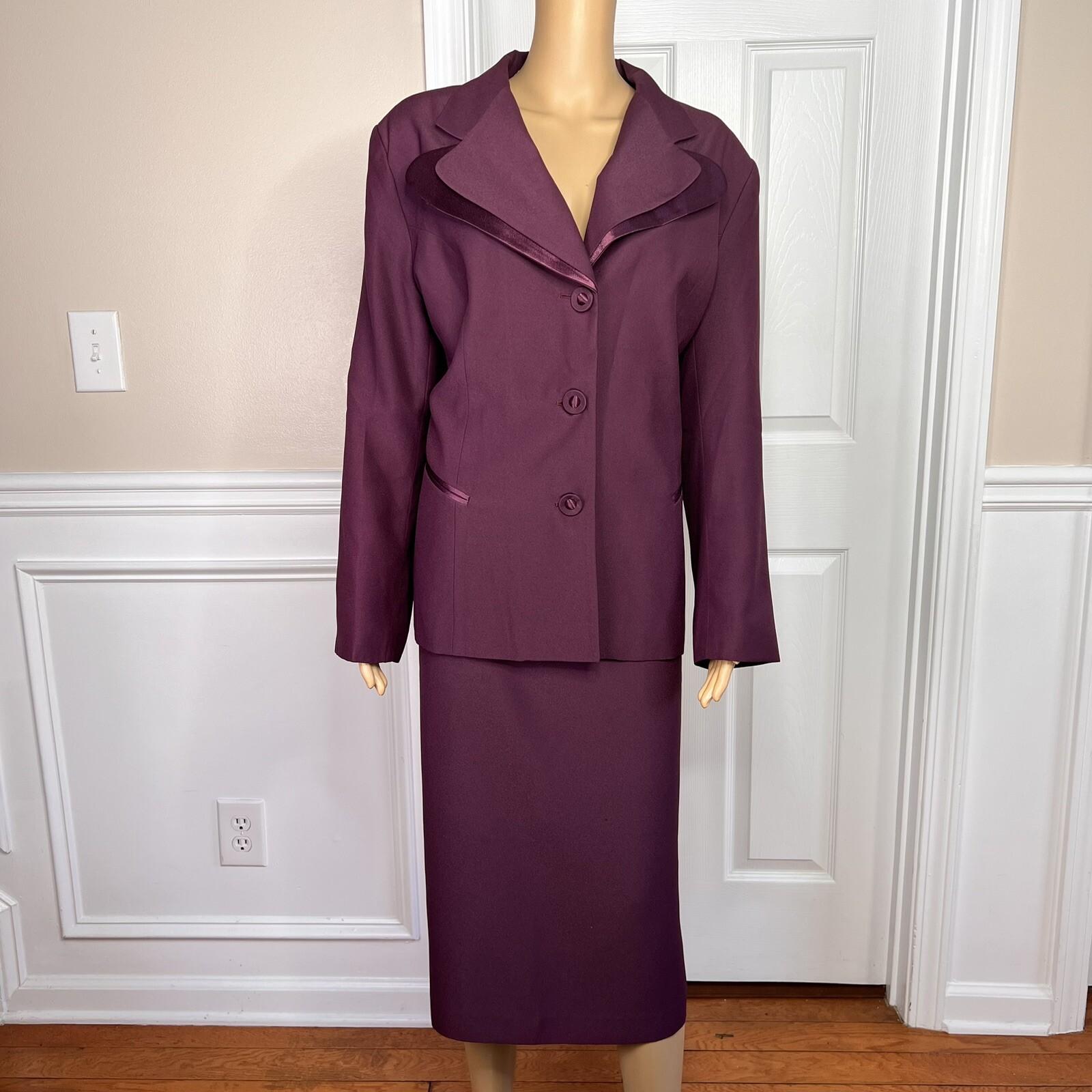 CHAMPAGNE 2PC Burgundy Polyester  Acetate Lined Cocktail Skirt Suit Size 18