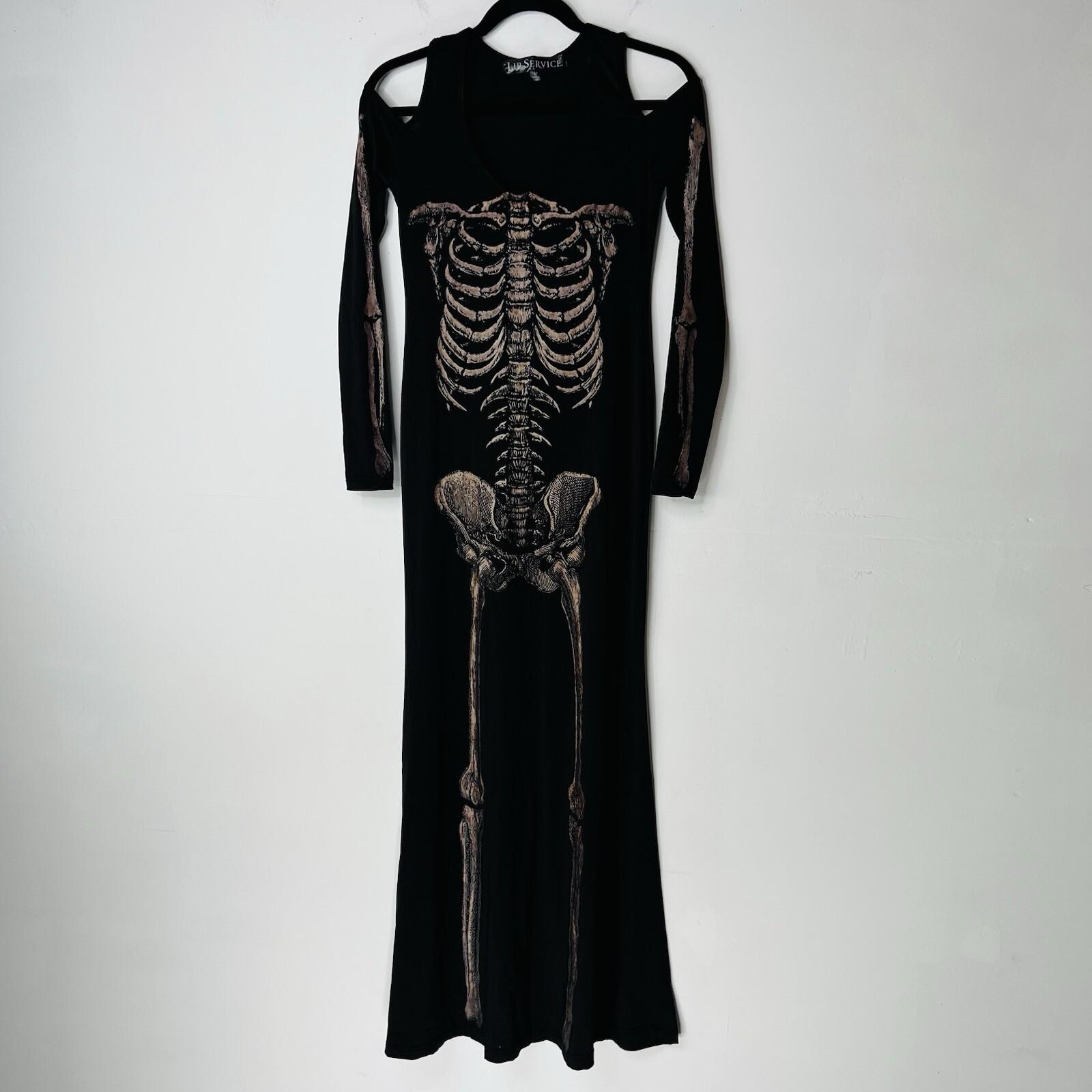 Lip Service Skeleton Bone Stretch Dress Size M Whimsigoth Witchy Cold Shoulder