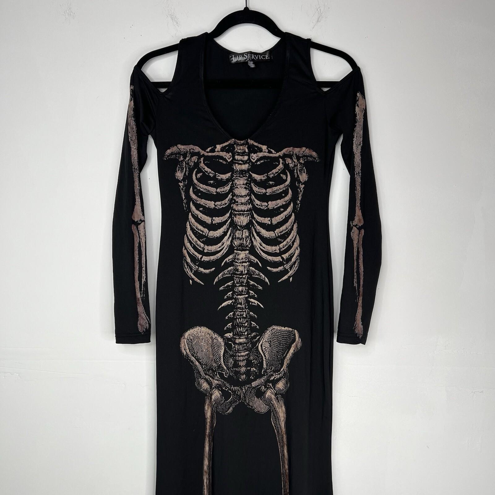 Lip Service Skeleton Bone Stretch Dress Size M Whimsigoth Witchy Cold Shoulder