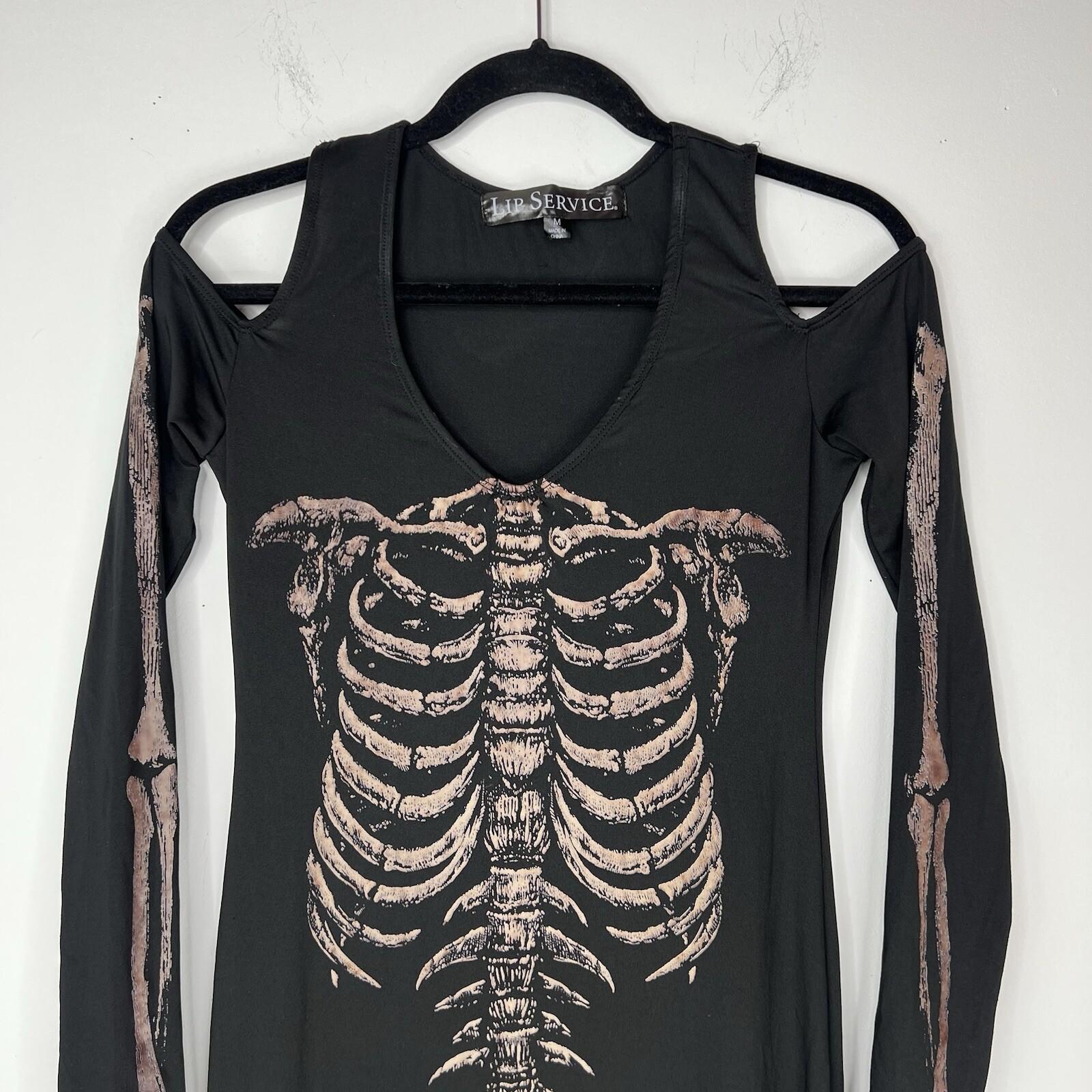Lip Service Skeleton Bone Stretch Dress Size M Whimsigoth Witchy Cold Shoulder