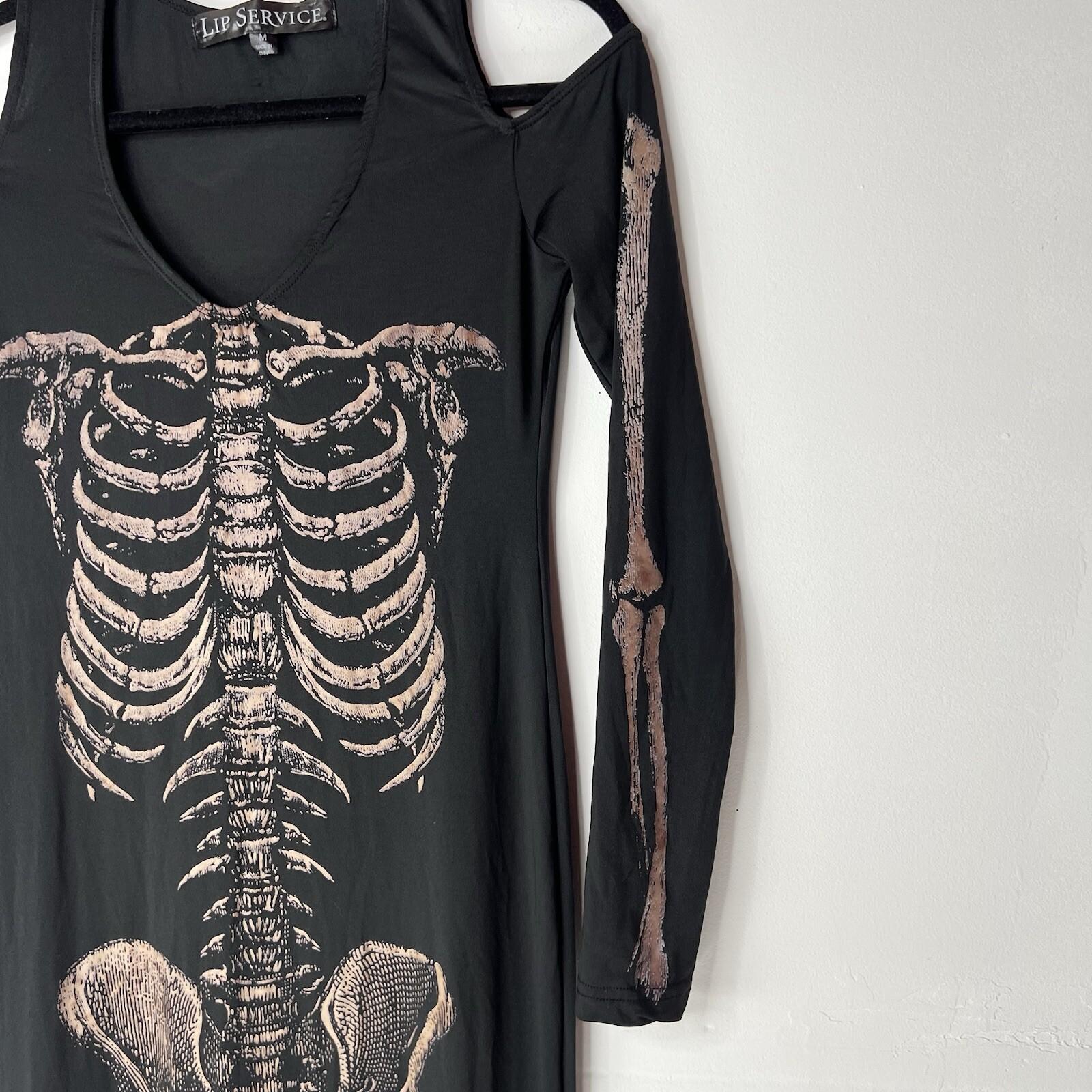 Lip Service Skeleton Bone Stretch Dress Size M Whimsigoth Witchy Cold Shoulder