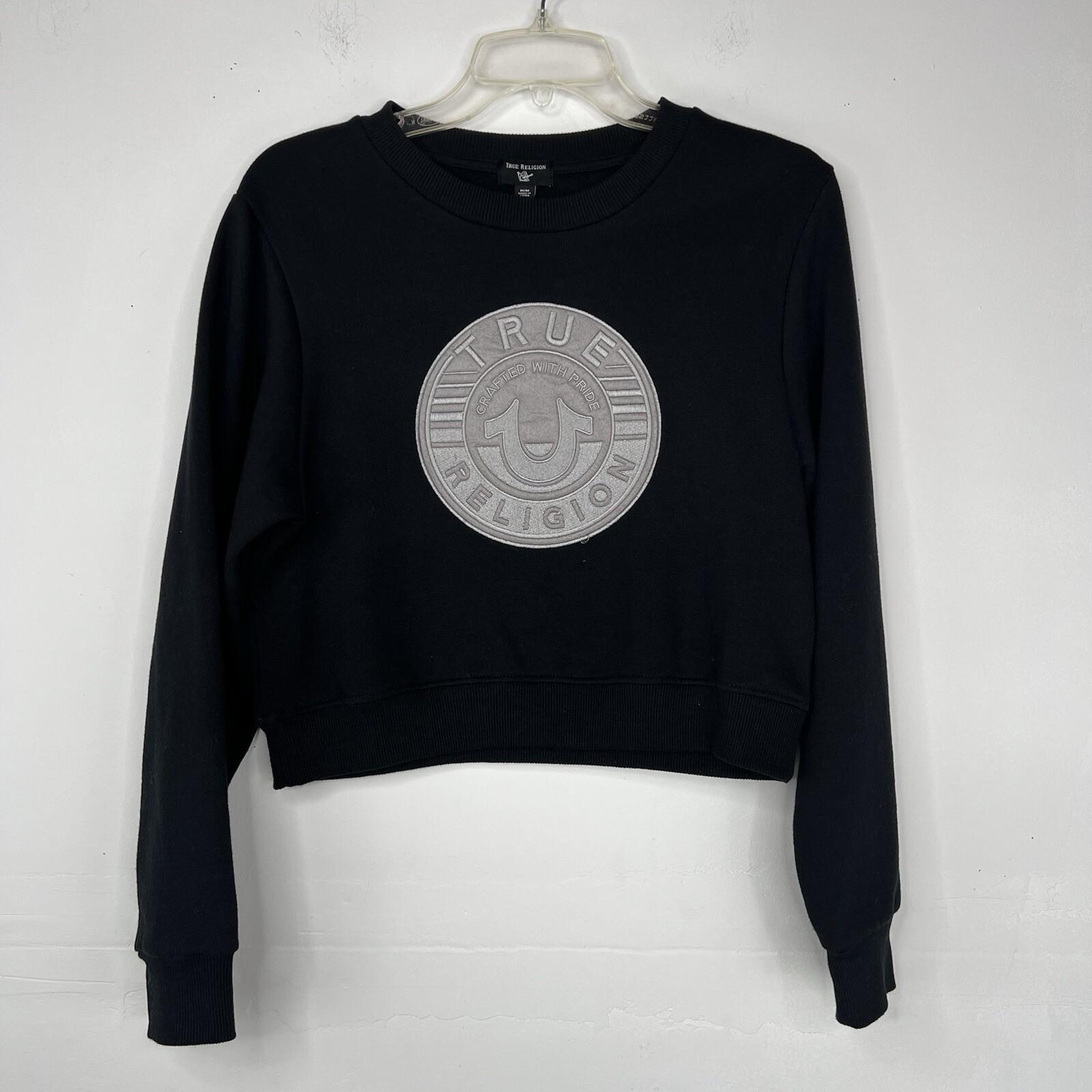 True Religion Women Sweatshirt Size M Black long Sleeve Cropped Crew Neck