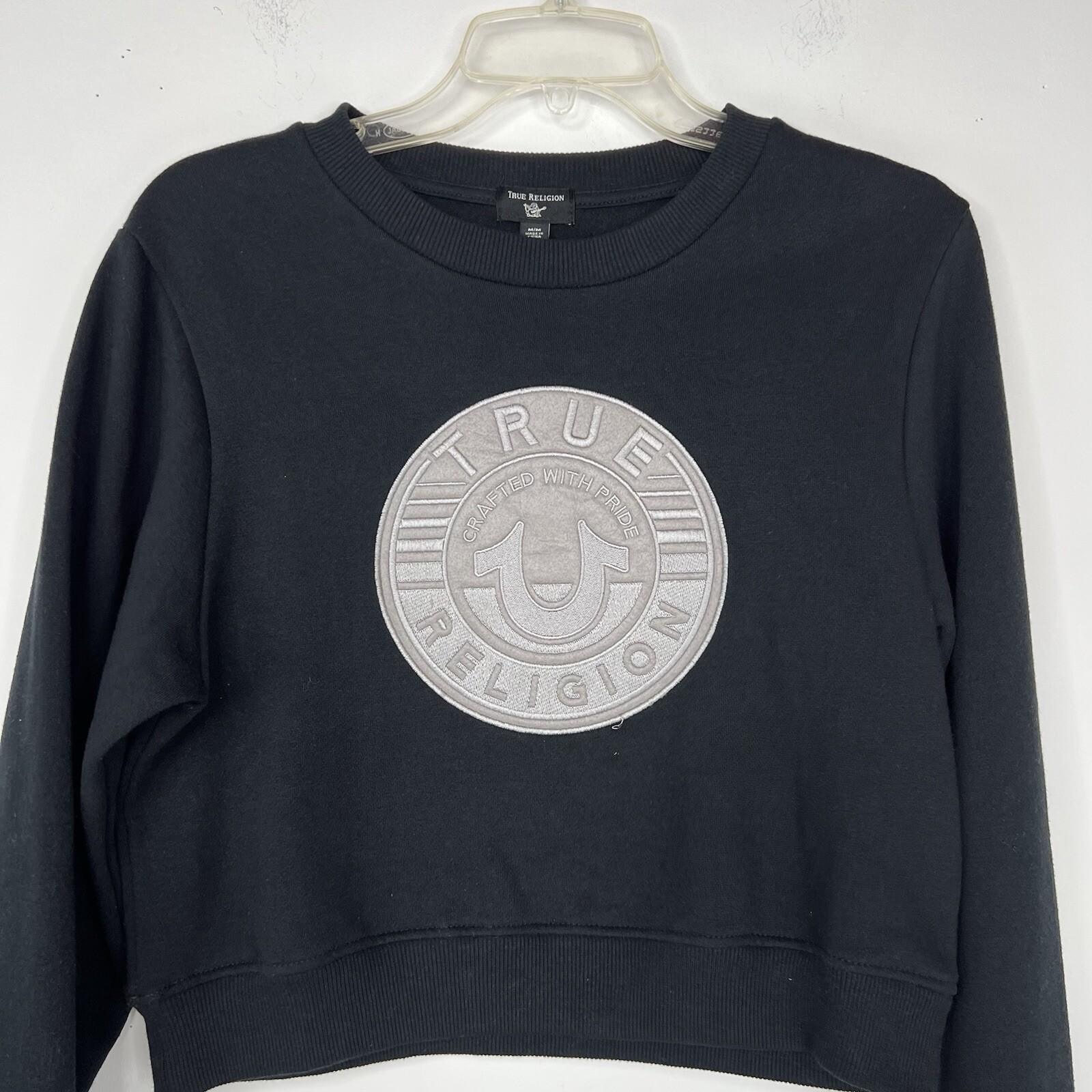 True Religion Women Sweatshirt Size M Black long Sleeve Cropped Crew Neck