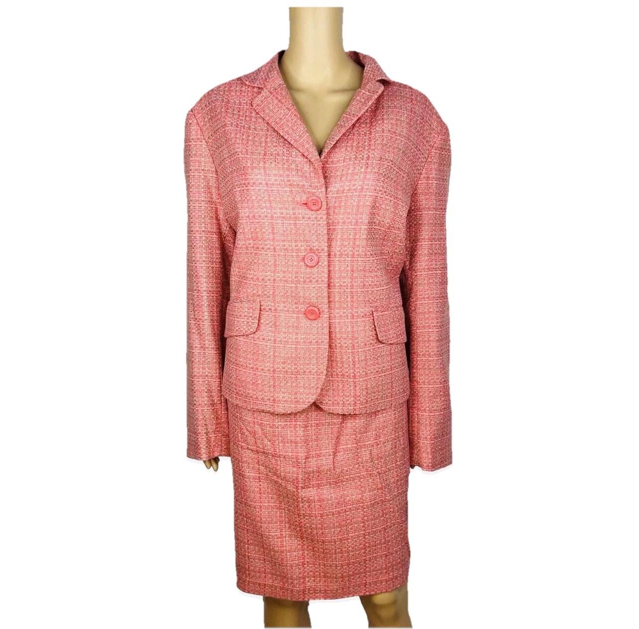 New York & Company Tweed Skirt Suit 18 Pink Lined Notch Collar Cocktail 2PC New