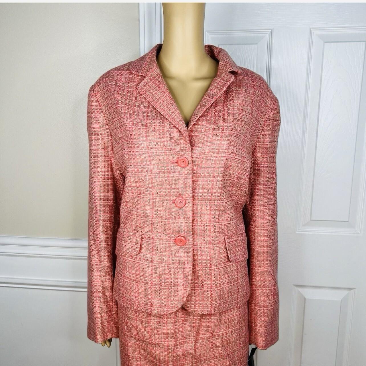 New York & Company Tweed Skirt Suit 18 Pink Lined Notch Collar Cocktail 2PC New