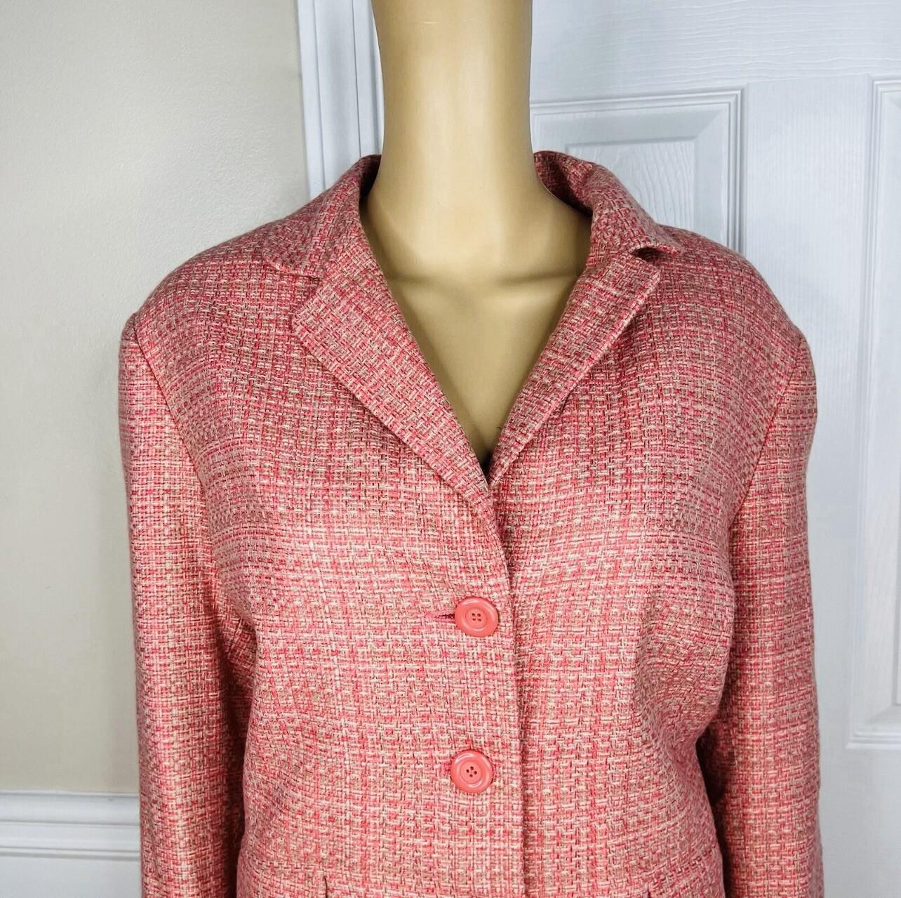 New York & Company Tweed Skirt Suit 18 Pink Lined Notch Collar Cocktail 2PC New