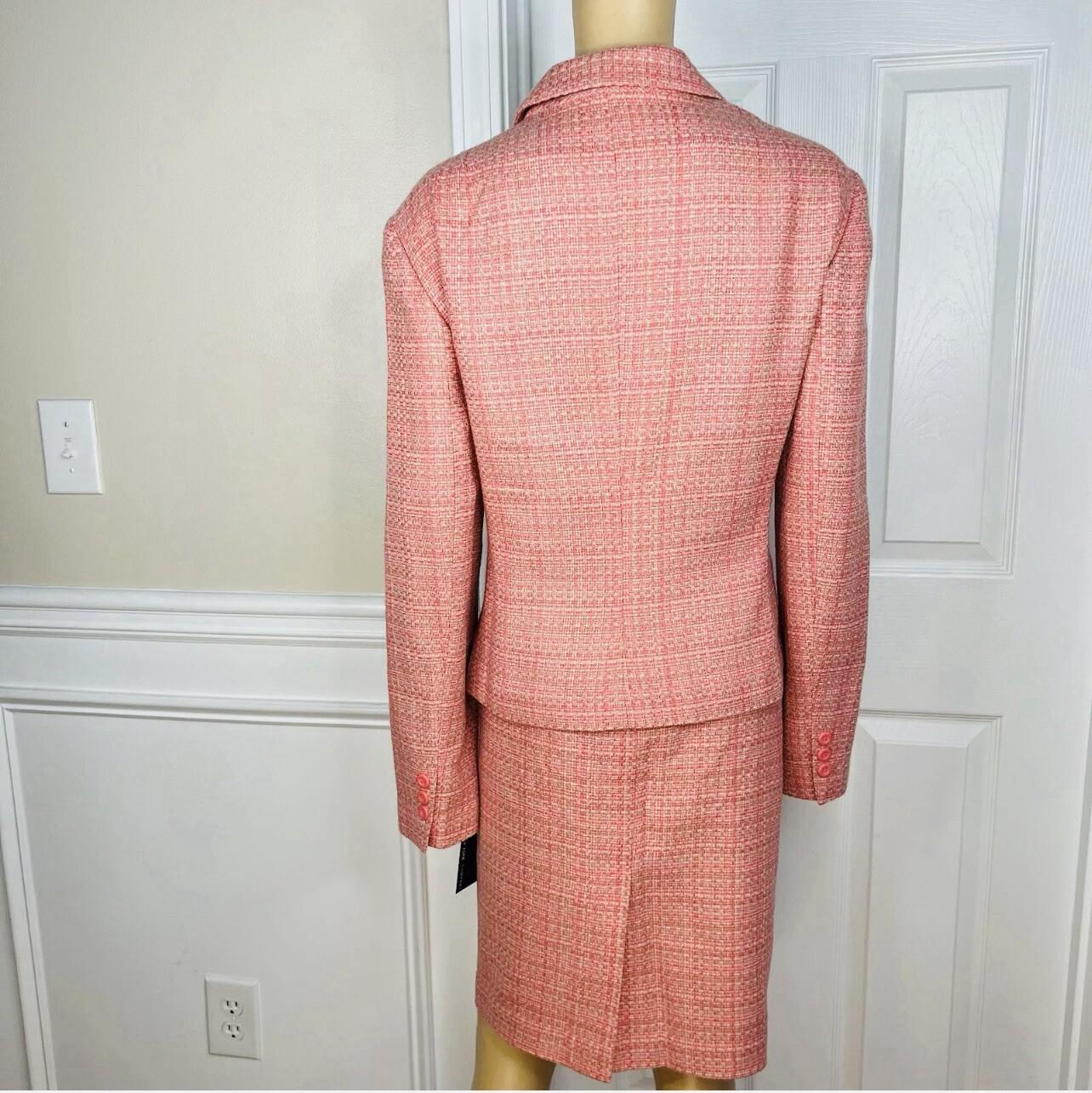 New York & Company Tweed Skirt Suit 18 Pink Lined Notch Collar Cocktail 2PC New