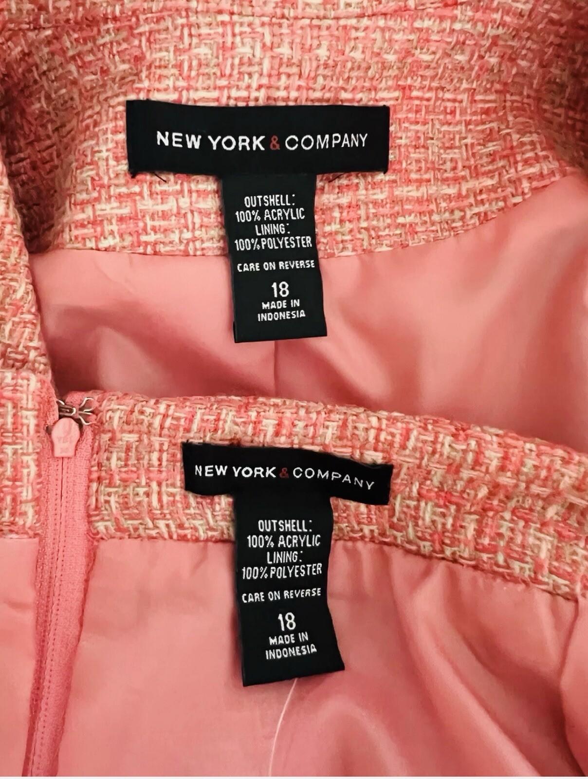 New York & Company Tweed Skirt Suit 18 Pink Lined Notch Collar Cocktail 2PC New