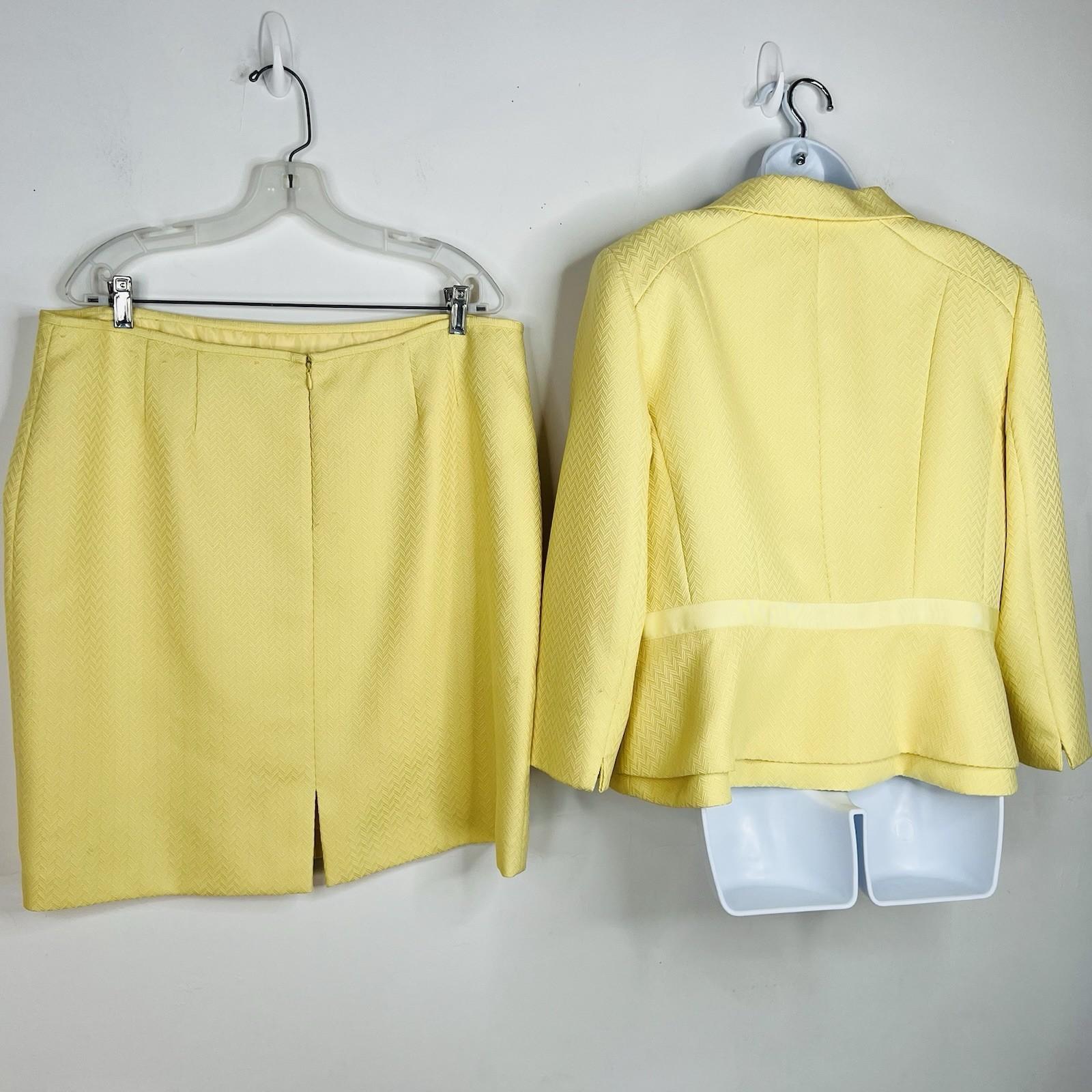 Tahari ASL Polyester Rayon Stretch Skirt Suit 18 Yellow Notch Collar Tiered