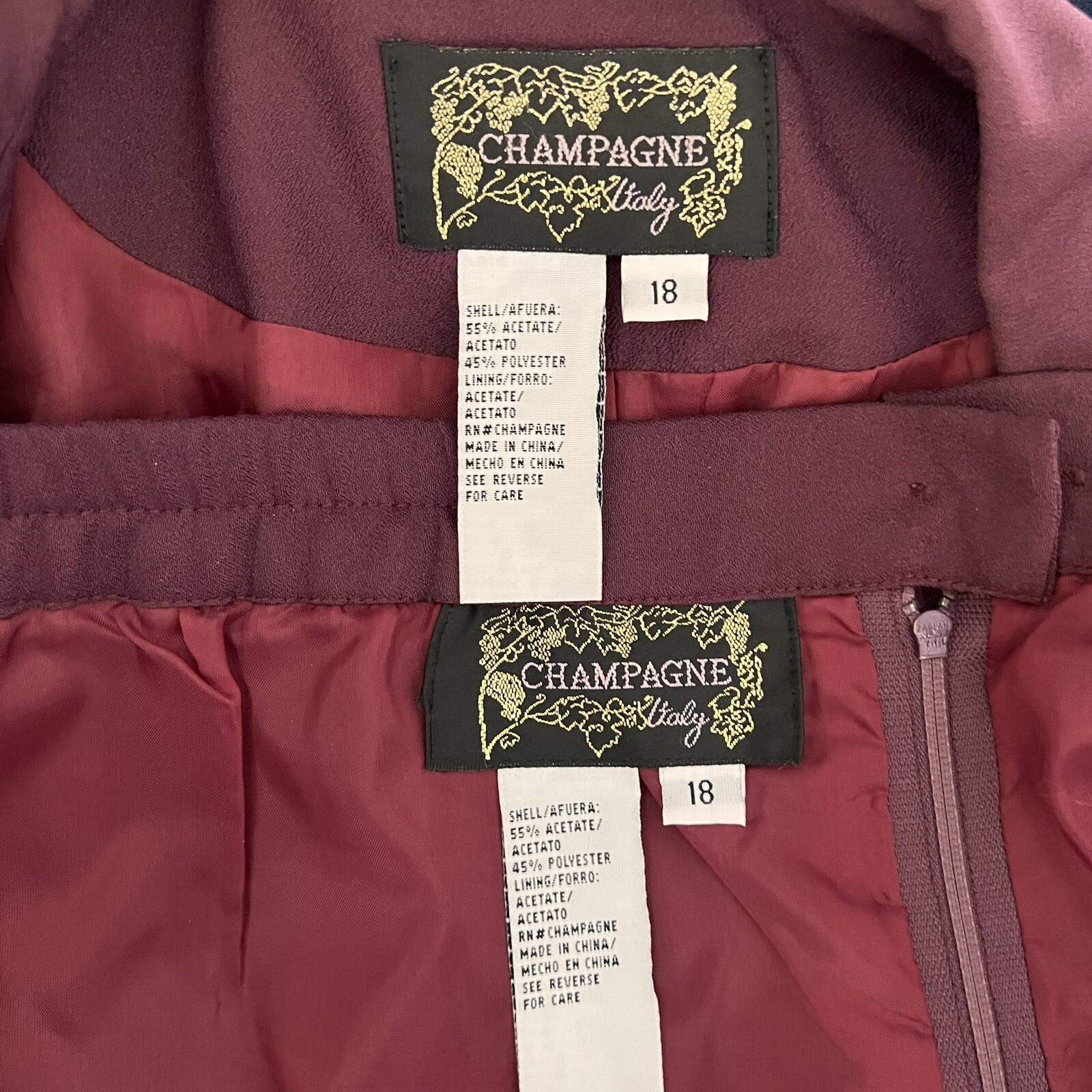 CHAMPAGNE 2PC Burgundy Polyester  Acetate Lined Cocktail Skirt Suit Size 18