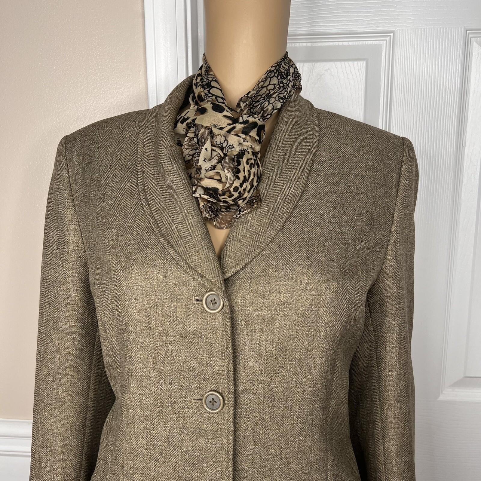 COLLECTIONS FOR LE SUIT 2PC Peanut Polyester Lined Career Pant Suit Scarf SZ 8