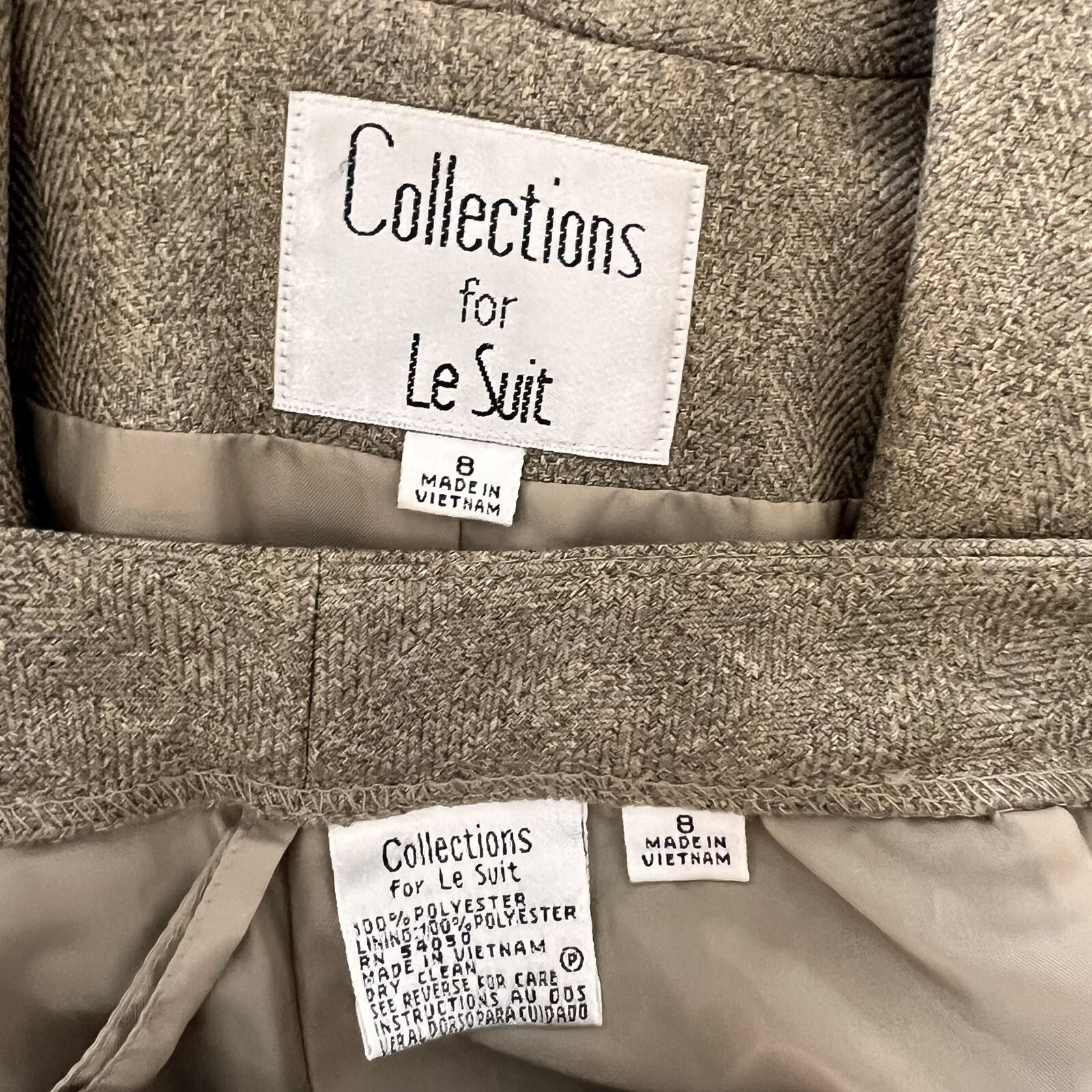 COLLECTIONS FOR LE SUIT 2PC Peanut Polyester Lined Career Pant Suit Scarf SZ 8
