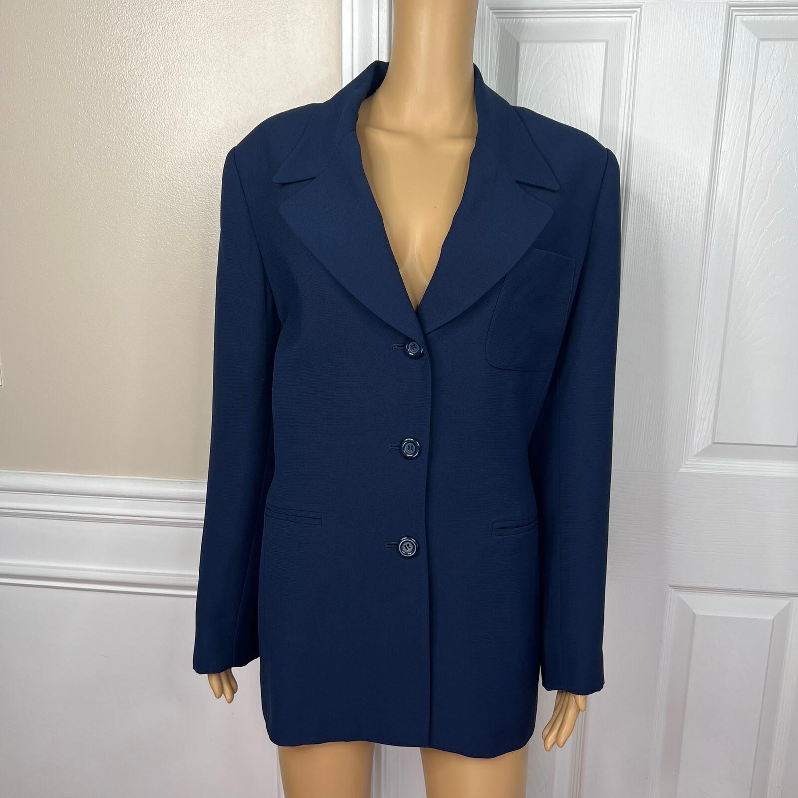 LE SUIT Vintage Blue Polyester Lined Peak Collar Career Blazer Size 12