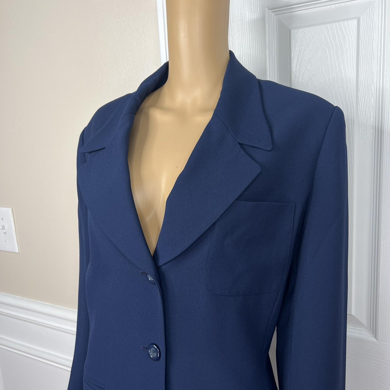 LE SUIT Vintage Blue Polyester Lined Peak Collar Career Blazer Size 12