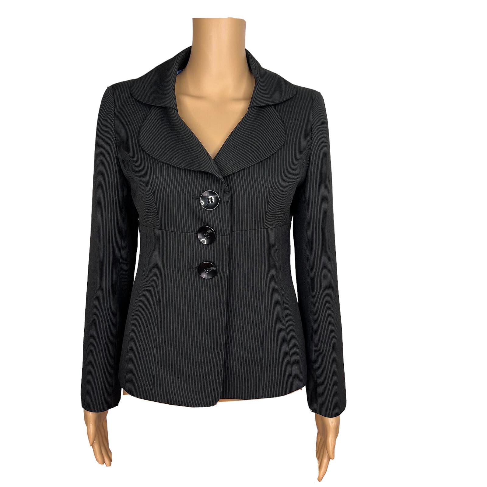 SUIT STUDIO  Women 1PC Black Striped Polyester Lined Career Blazer Size 6P