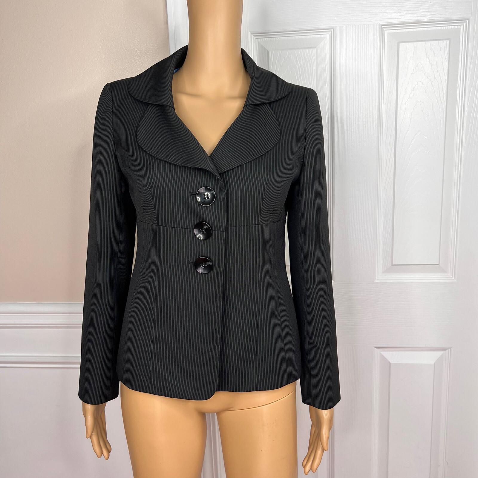 SUIT STUDIO  Women 1PC Black Striped Polyester Lined Career Blazer Size 6P