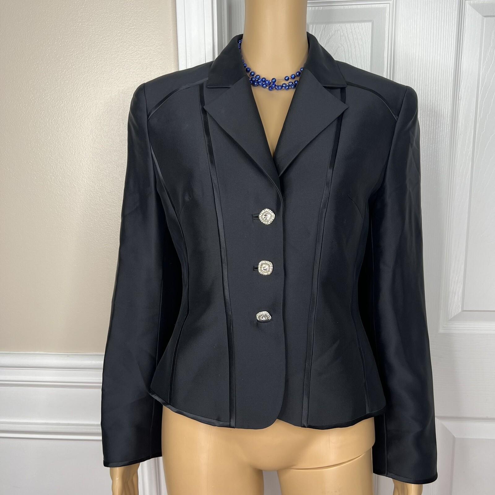 LIZ ELANA Vintage Detailed Black Silk Tuxedo Style Formal Blazer Size 6