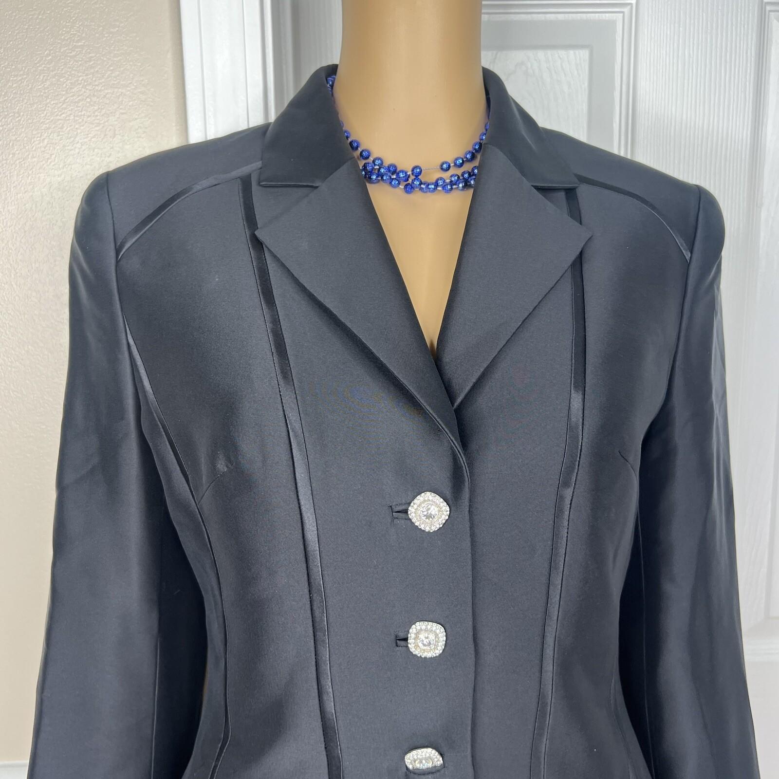 LIZ ELANA Vintage Detailed Black Silk Tuxedo Style Formal Blazer Size 6