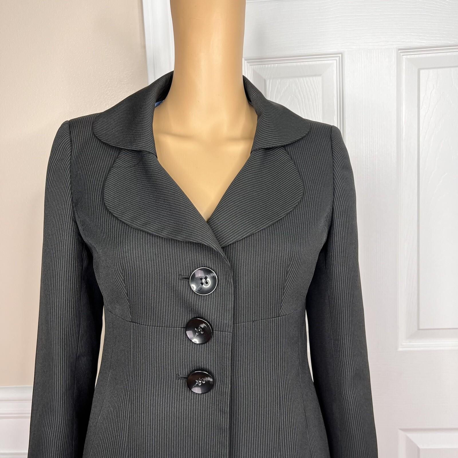 SUIT STUDIO  Women 1PC Black Striped Polyester Lined Career Blazer Size 6P