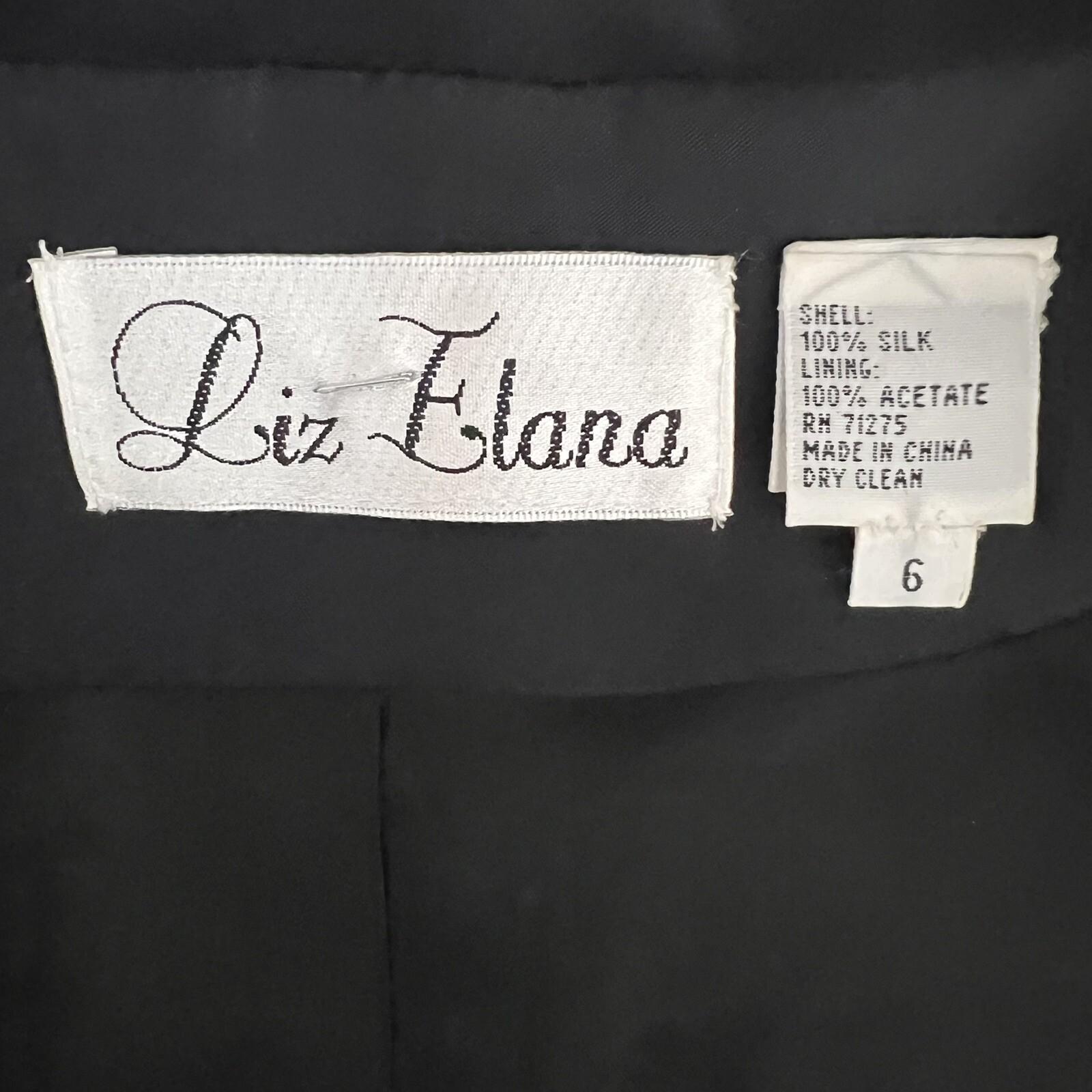 LIZ ELANA Vintage Detailed Black Silk Tuxedo Style Formal Blazer Size 6
