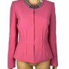 Tahari ASL Polyester Spandex Blazer Size 2 Pink Lined Pleated Ruffle Collarless