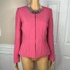Tahari ASL Polyester Spandex Blazer Size 2 Pink Lined Pleated Ruffle Collarless