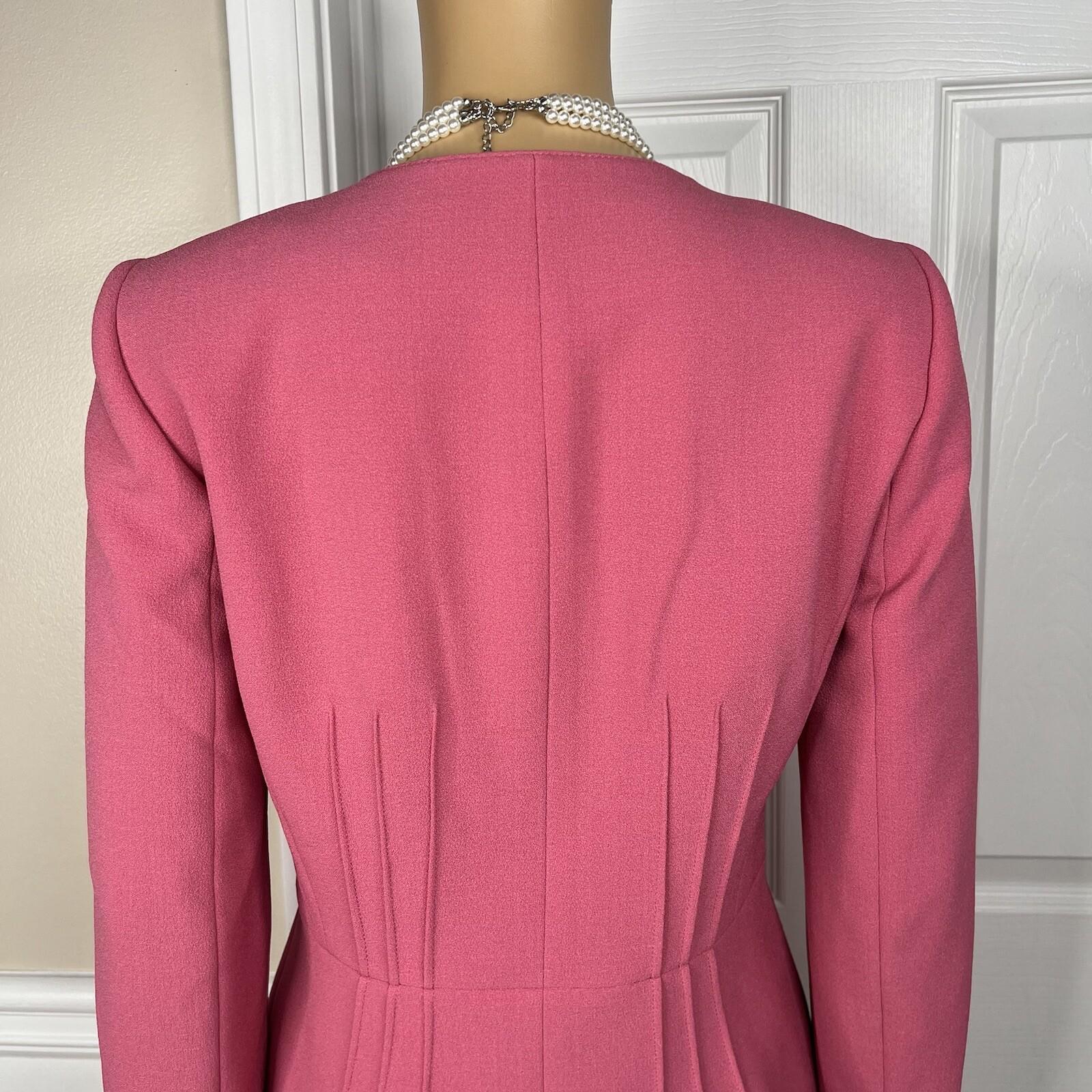 Tahari ASL Polyester Spandex Blazer Size 2 Pink Lined Pleated Ruffle Collarless
