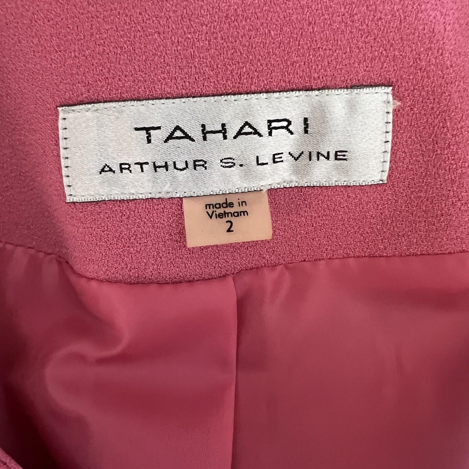 Tahari ASL Polyester Spandex Blazer Size 2 Pink Lined Pleated Ruffle Collarless