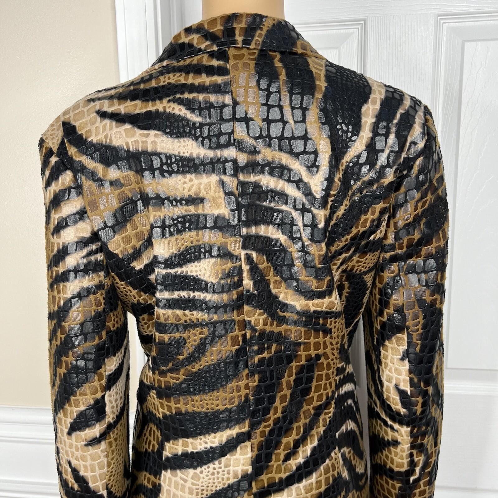 Selene Sport Women Faux Leather Dress Suit Size M Reptile Print 2PC Collarless