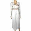 En Creme Cotton Dress Size XS White Embroidered Long Sleeve Button Down Tunic