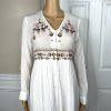 En Creme Cotton Dress Size XS White Embroidered Long Sleeve Button Down Tunic