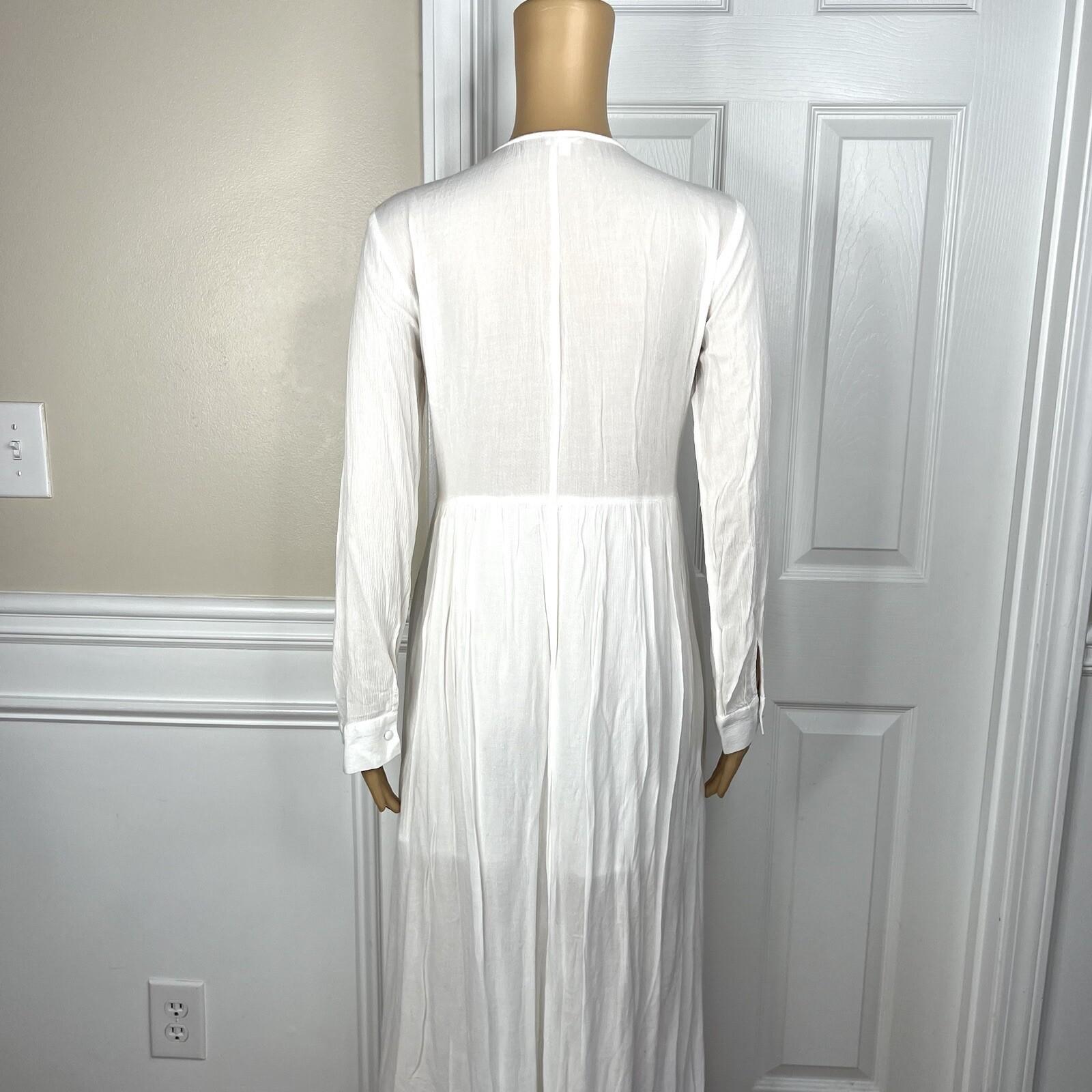 En Creme Cotton Dress Size XS White Embroidered Long Sleeve Button Down Tunic