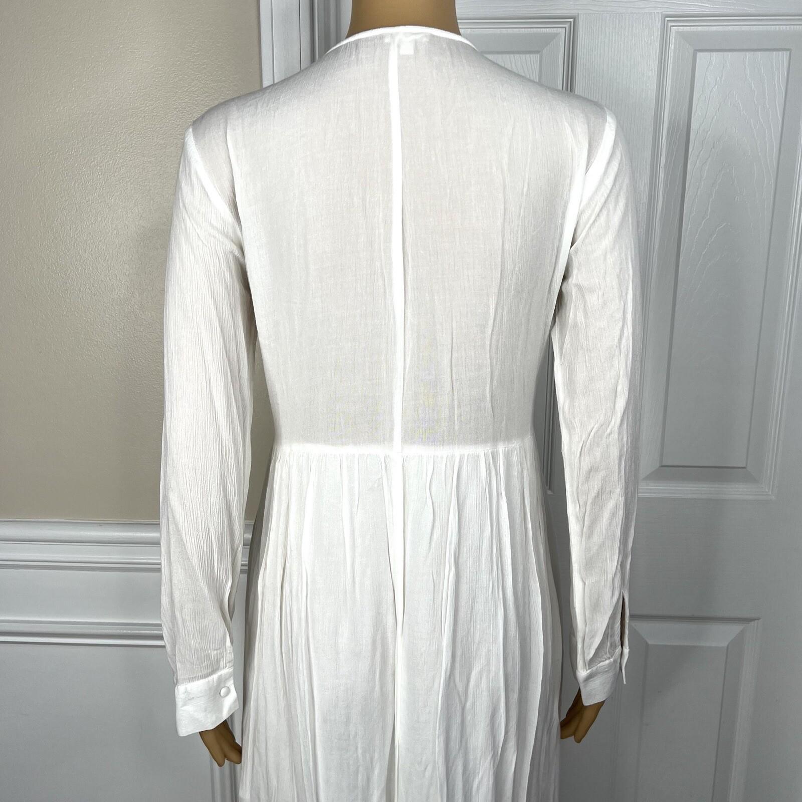 En Creme Cotton Dress Size XS White Embroidered Long Sleeve Button Down Tunic