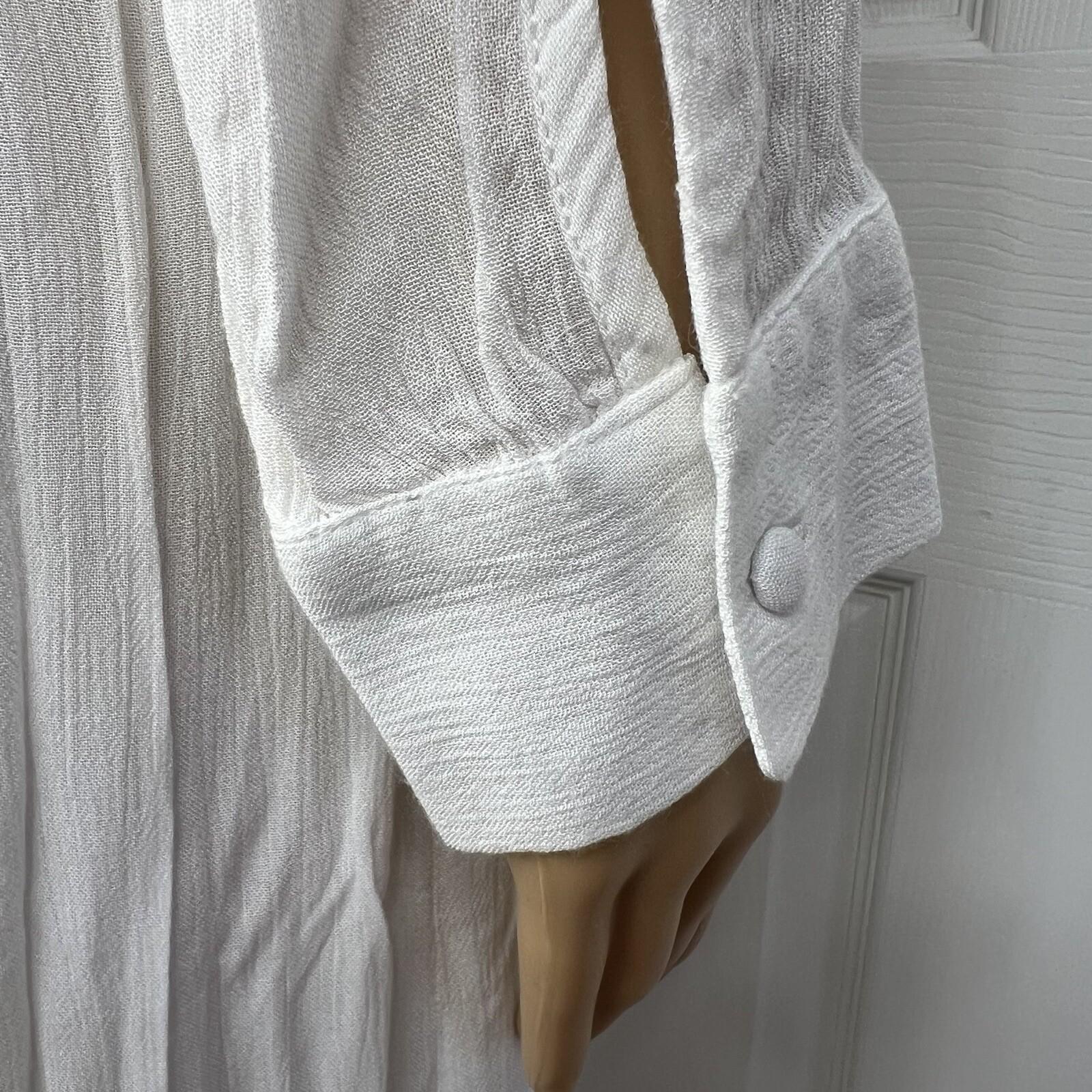 En Creme Cotton Dress Size XS White Embroidered Long Sleeve Button Down Tunic