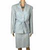LARRY LEVINE Polyester Cotton Spandex Skirt Suit Size 14 Wash Blue Belted 2PC