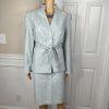 LARRY LEVINE Polyester Cotton Spandex Skirt Suit Size 14 Wash Blue Belted 2PC