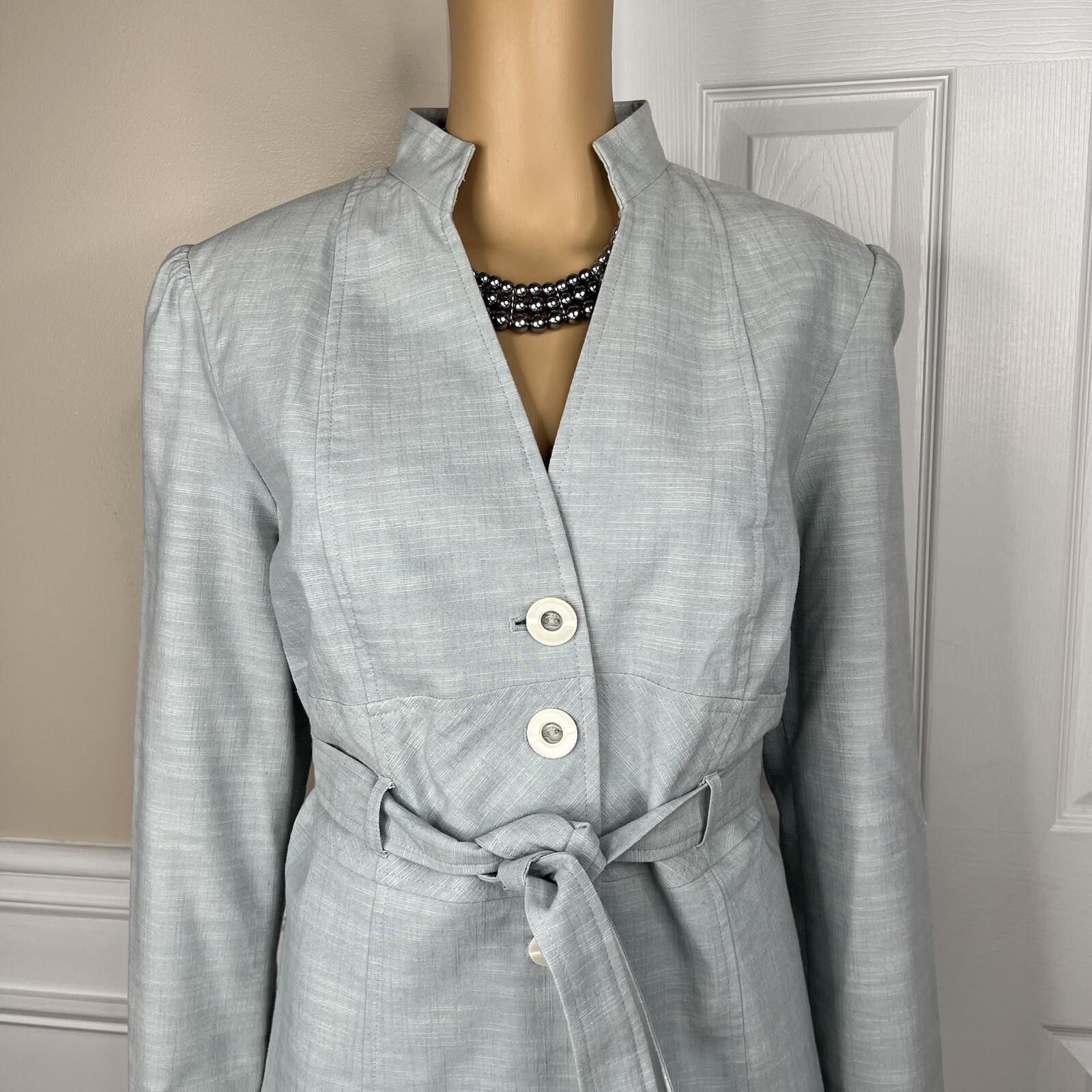 LARRY LEVINE Polyester Cotton Spandex Skirt Suit Size 14 Wash Blue Belted 2PC