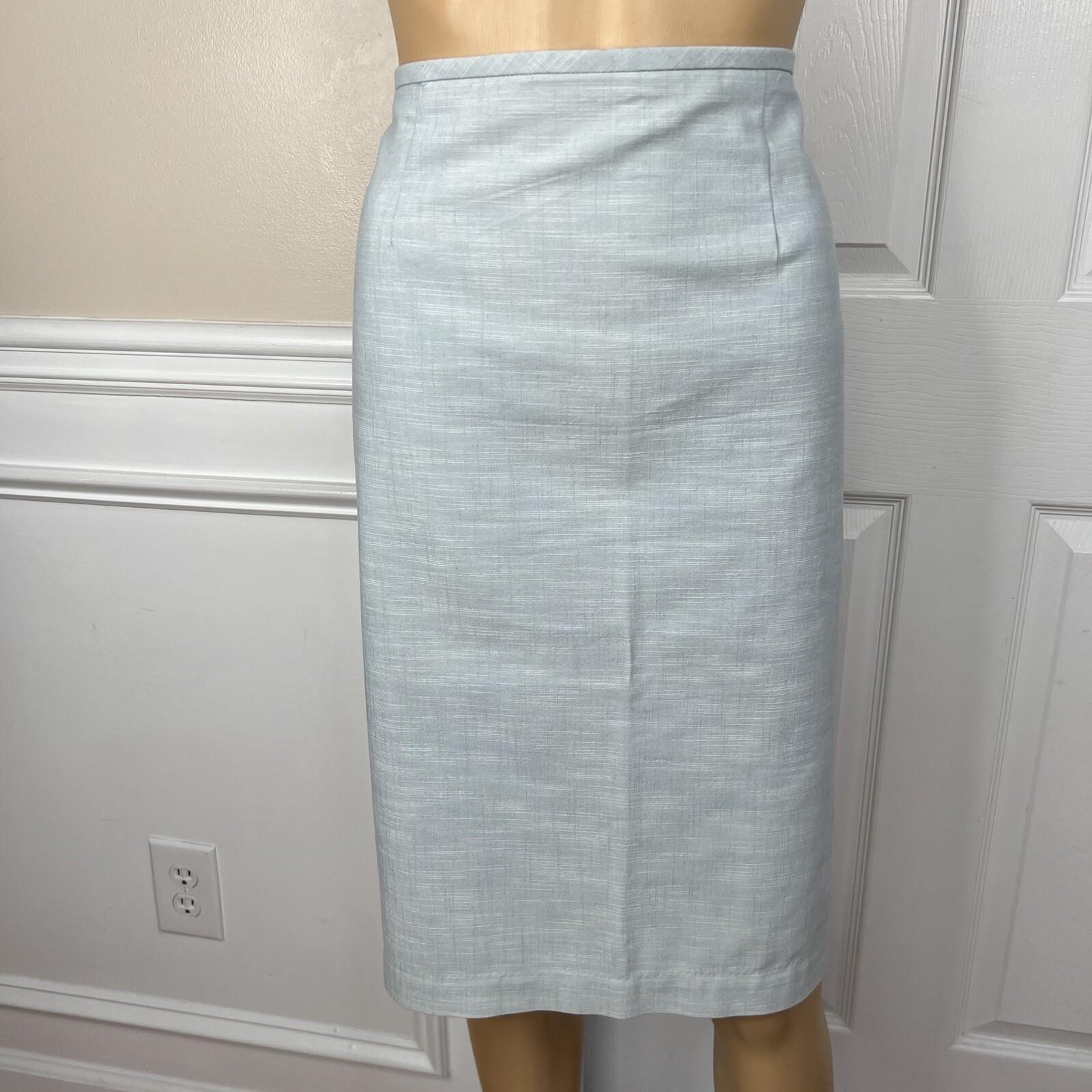 LARRY LEVINE Polyester Cotton Spandex Skirt Suit Size 14 Wash Blue Belted 2PC