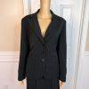 Larry Levine Polyester Rayon Skirt Suit Size 10  Black Lined Pleated Career 2PC