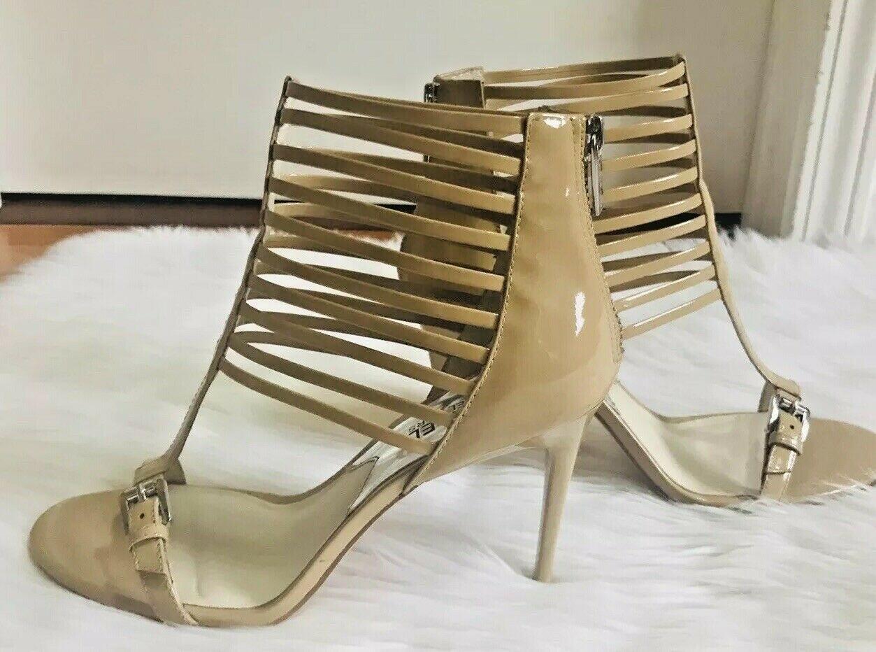 Michael Kors Leather Heels Size 8.5 M Nude Open toes Cut Out Caged Stiletto