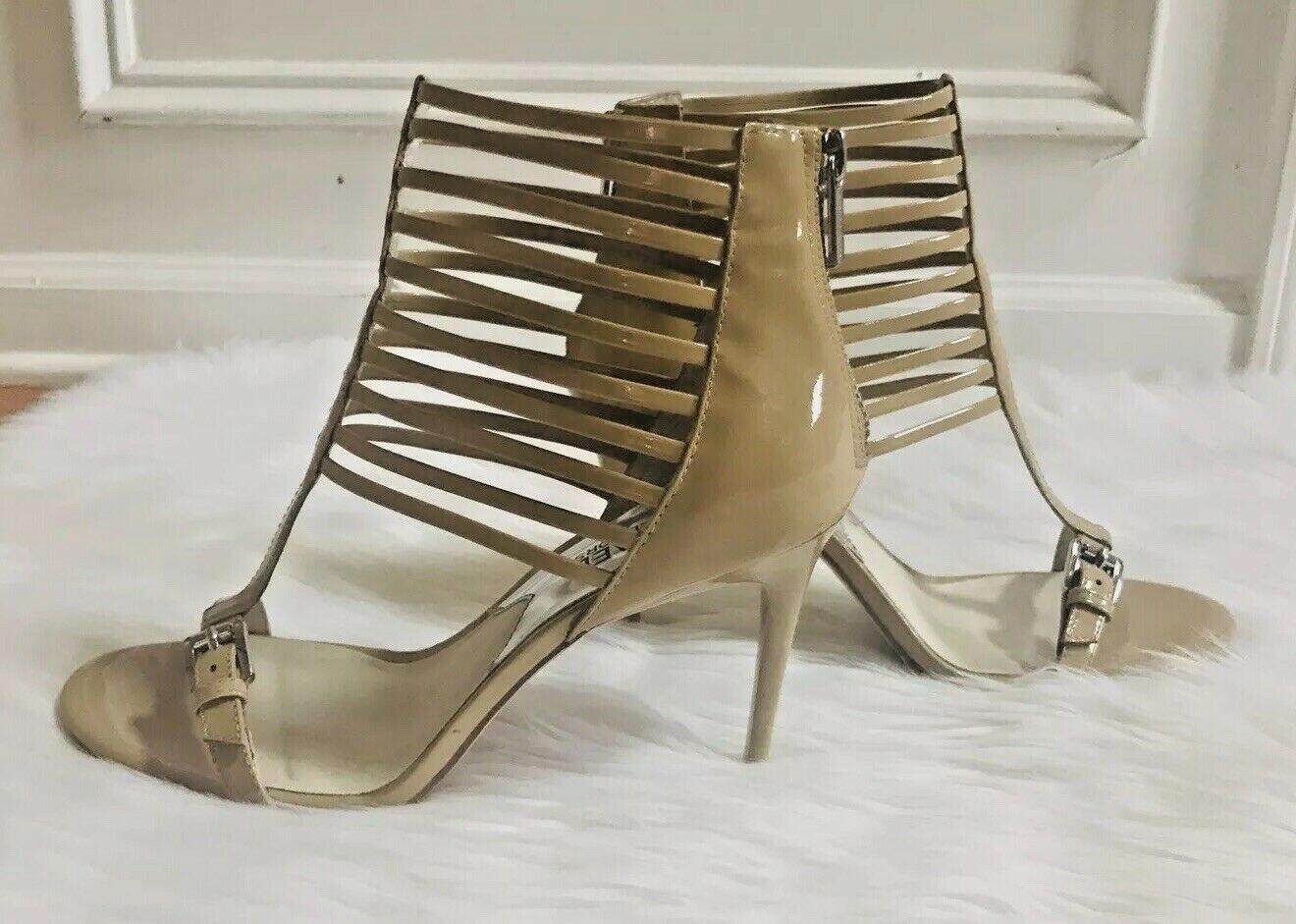 Michael Kors Leather Heels Size 8.5 M Nude Open toes Cut Out Caged Stiletto