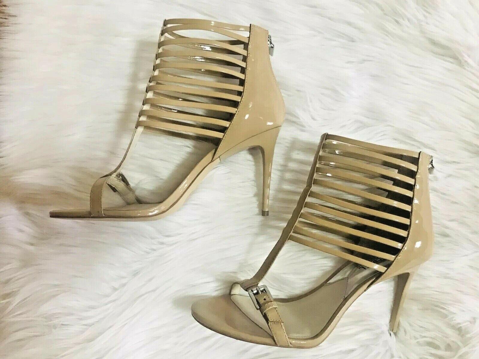 Michael Kors Leather Heels Size 8.5 M Nude Open toes Cut Out Caged Stiletto