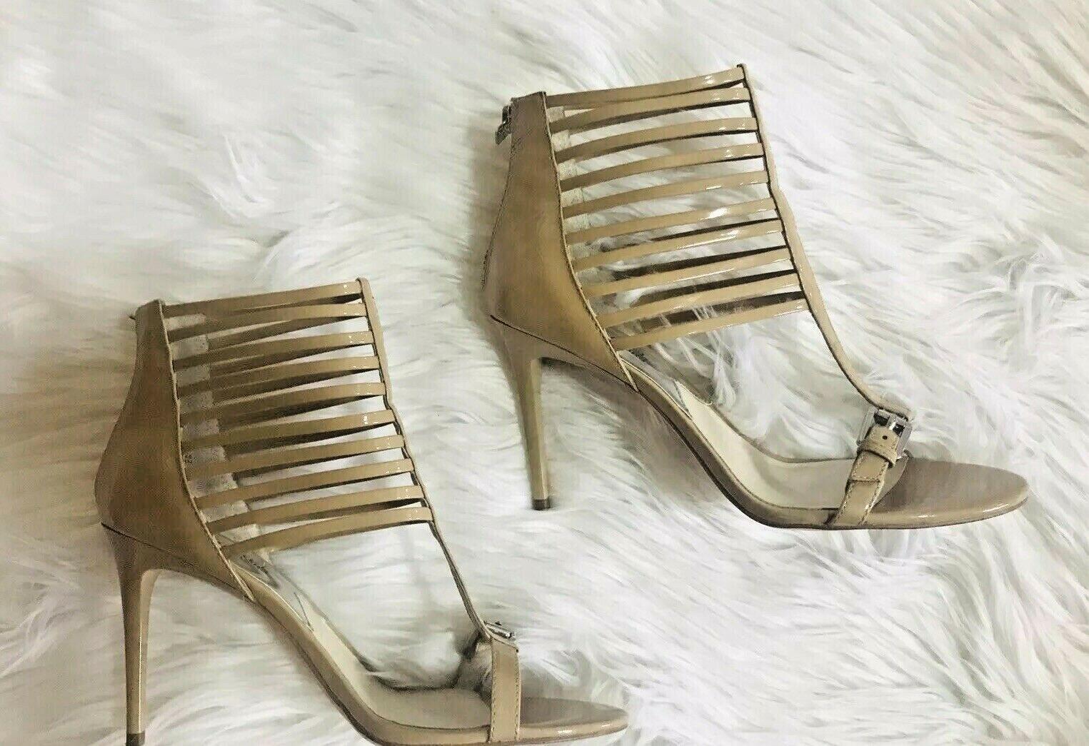 Michael Kors Leather Heels Size 8.5 M Nude Open toes Cut Out Caged Stiletto