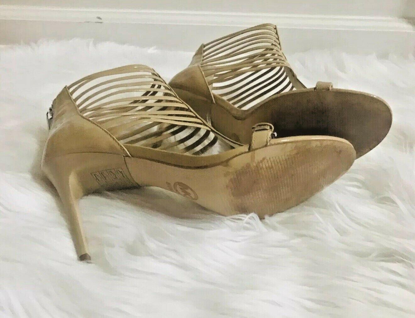 Michael Kors Leather Heels Size 8.5 M Nude Open toes Cut Out Caged Stiletto
