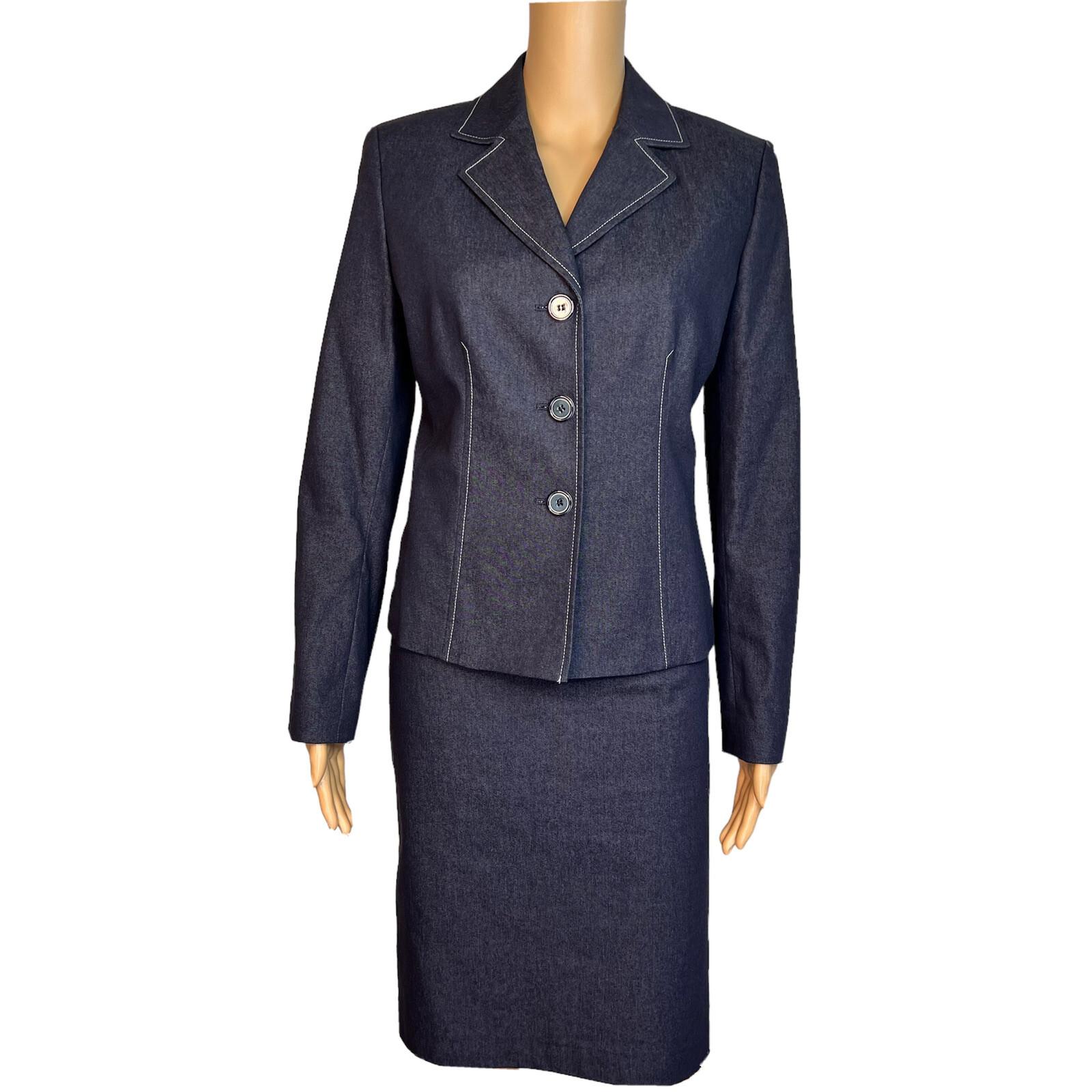 EVAN  PICONE 2PC Cotton Polyester Spandex Skirt Suit Size 6 Blue Chambray 2PC