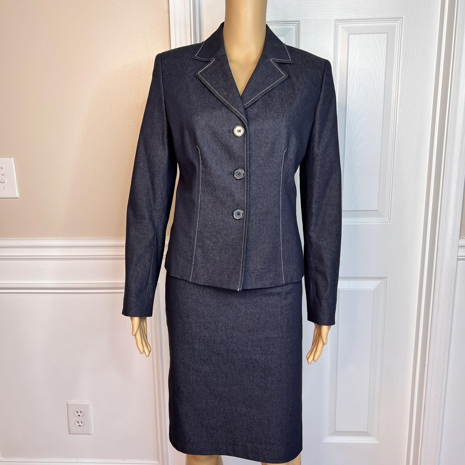 EVAN  PICONE 2PC Cotton Polyester Spandex Skirt Suit Size 6 Blue Chambray 2PC