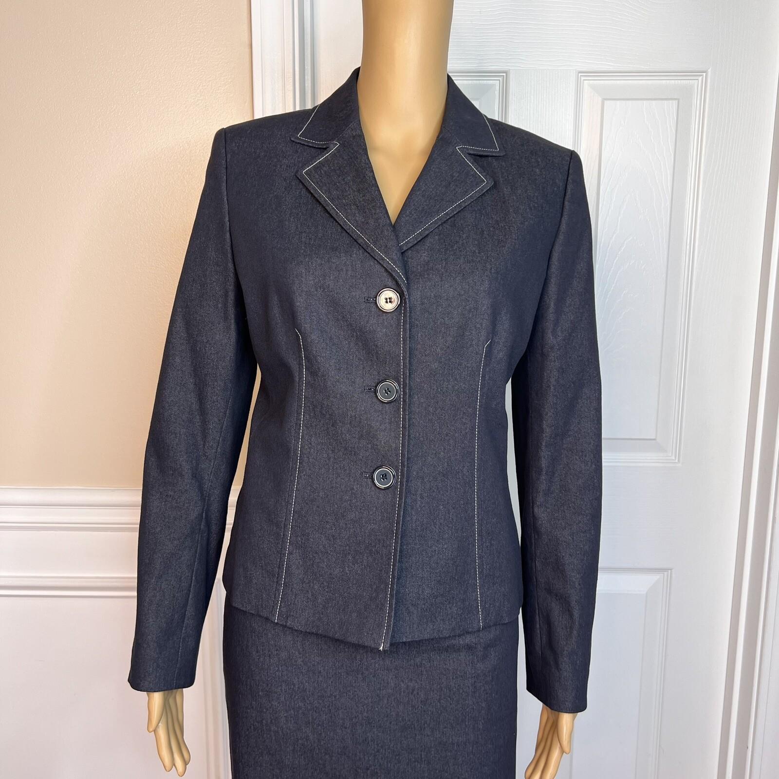 EVAN  PICONE 2PC Cotton Polyester Spandex Skirt Suit Size 6 Blue Chambray 2PC